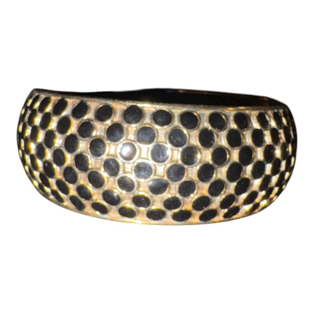 Vintage Gold Tone Black Enamel Dot Hinged Bangle Bracelet J21